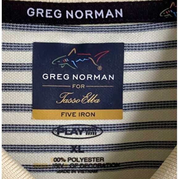 Greg Norman for Tasso Elba Five Iron Polo Shirt Play Dry Yellow Black Stripe - Picture 6 of 7